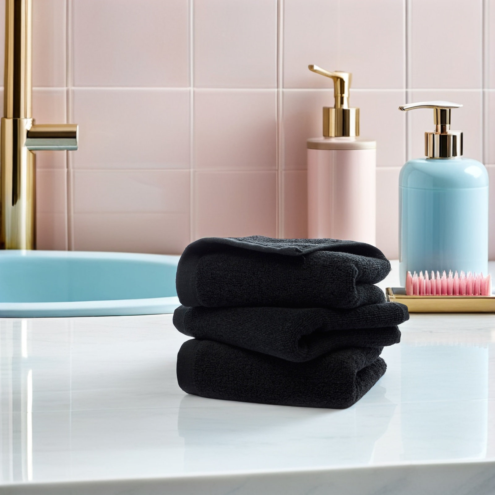 Spa Towel - ผ้าเช็ดมือผ้าฝ้ายสีดำ ผ้าฝ้ายแท้ ขนาด 35x75 ซม. ขนาดใหญ่พิเศษ