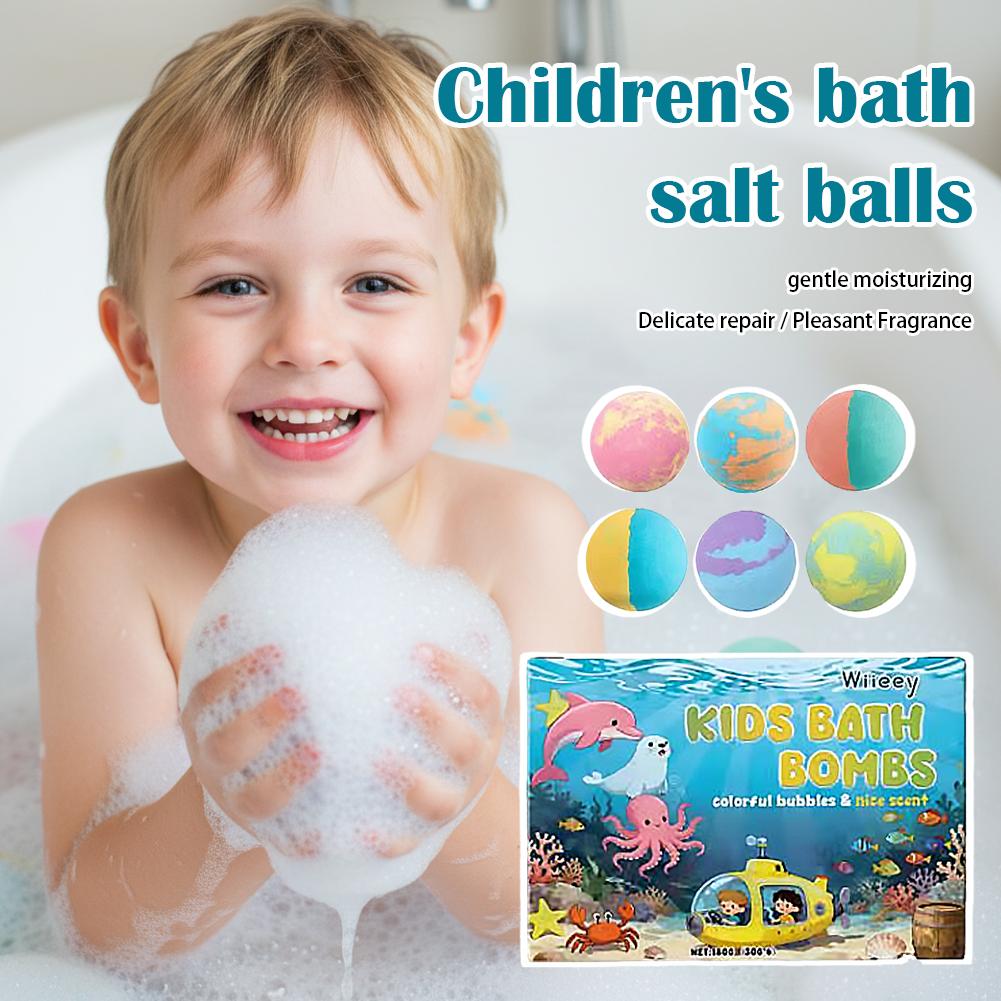 Bath Salts - 6 ชิ้น ชุดระเบิดอาบน้ำสำหรับเด็ก ลูกบอลสปาฟองสบู่หลากสีสันเพื่อการดูแลผิวให้ชุ่มชื้น กล่องของขวัญอาบน้ำเพื่อการผ่อนคลายสำหรับเด็ก