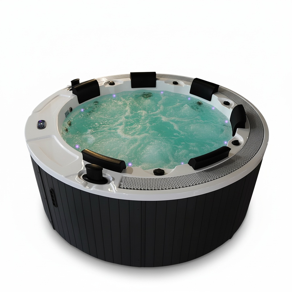 Hot Tub - อ่างน้ำร้อนกลางแจ้งพร้อมหัวฉีดสแตนเลส 10 หัว, สปาอุ่นน้ำอะคริลิกพร้อมระบบนวด, ขนาด 2450x2450x980