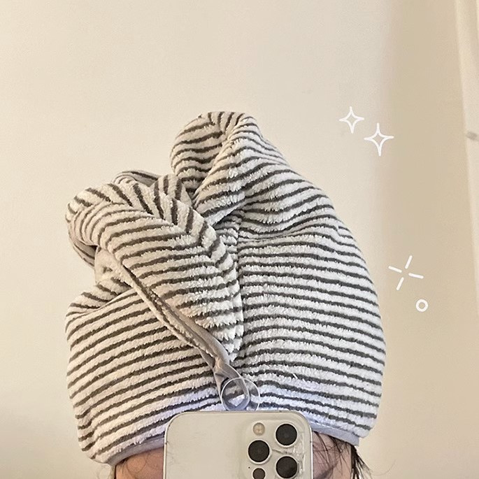 Spa Towel - ผ้าเช็ดผมไมโครไฟเบอร์ลายทาง ซึมซับน้ำได้ดีเยี่ยม แห้งเร็ว หมวกคลุมผมนุ่ม ระบายอากาศได้ดี สำหรับผู้หญิงและเด็กผู้หญิง
